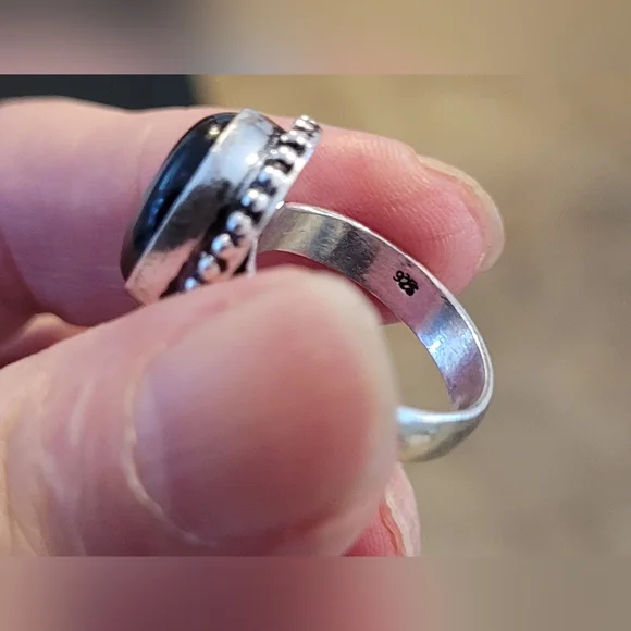 Sterling Silver Ring With Black Stone - Picture 2 of 4